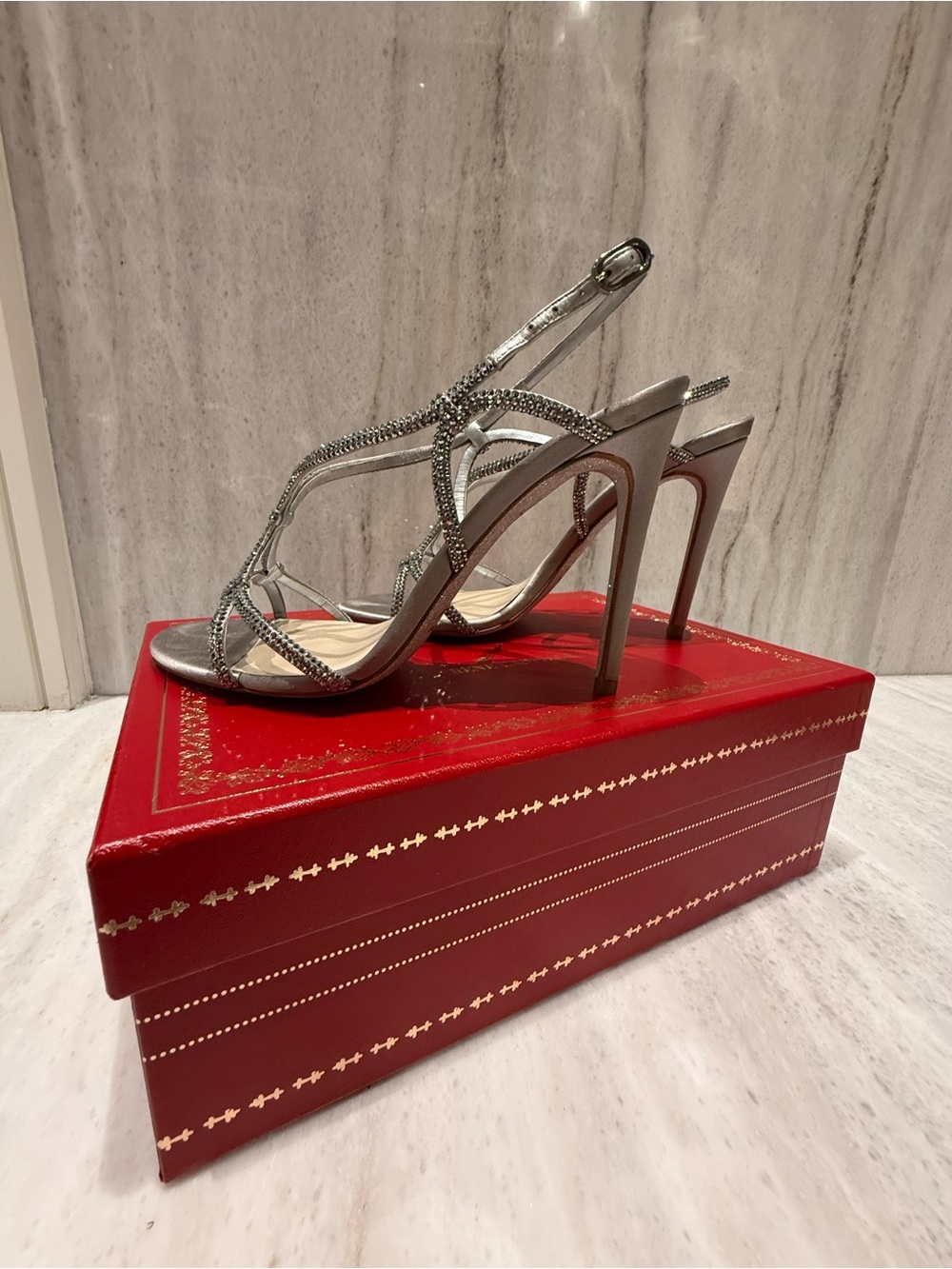 Rene Caovilla Silver Crystal Strappy Stiletto Sandals